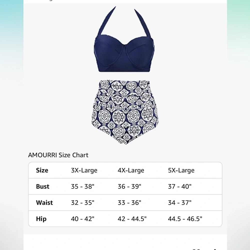 Navy Halter Bikini Top with Patterned Bottom - Picture 2 of 7